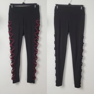 Black Burgundy Athletic Leggings Pants Bundle Size Small Medium